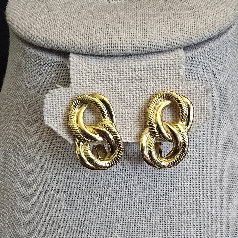 Trifari Gold Sculptural Clip On Earrings
